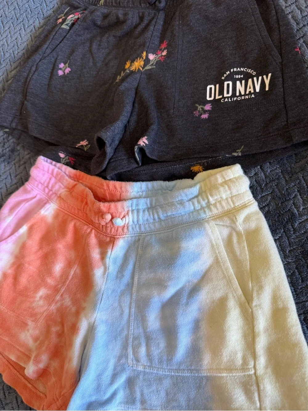Old Navy Girl’s Black Floral Lounge Shorts & Tie-Dye Pastel Shorts-Set of 2